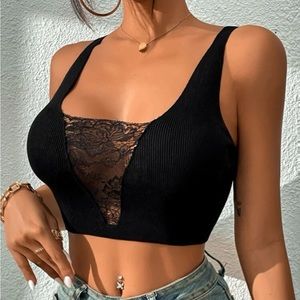 Contrast lace panel knit top